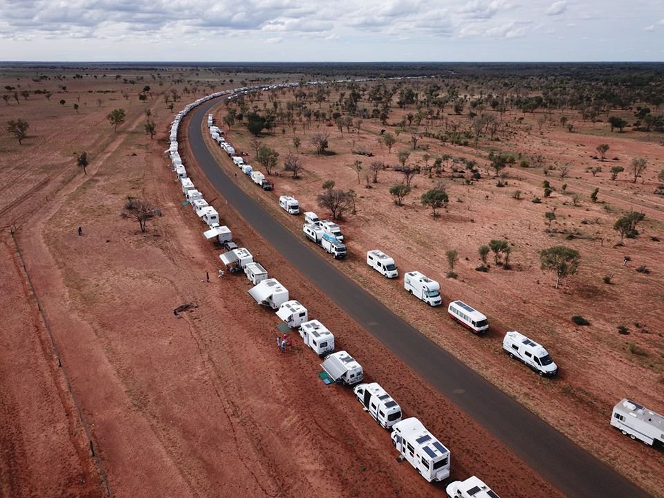 AMLC are now the Guiness World Record holders for the largest parade of camping vehicles - photo from AMLC in Barcaldine, 2019