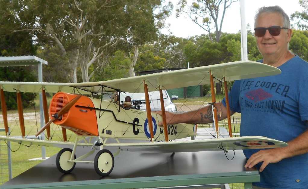 Dave Carkeek with Neil Low’s model Bristol F2B, which first flew in 1915 - the best British fighter to come out of World War One