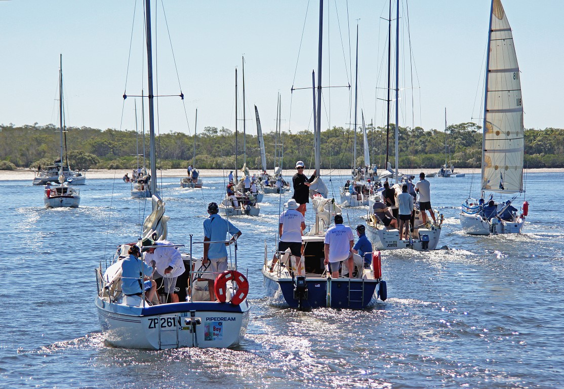 Competitors depart Snapper Creek heading for the start of the 2013 Bay to Bay Race