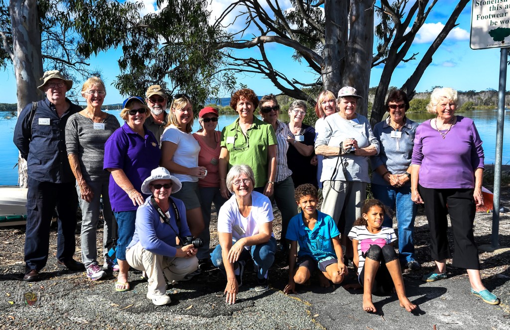 Camera Club members at the interclub safari: back row, standing, L-R: Jim Johnston, Mary Boyce, Pat Charters, Ron Johnson, Kerry Leyland, Diann Bourke, Louise Smith, Lindsay Rigby, Jan Johnston, Maree Davies, Jan Blackshaw, Lynn Milnes, Neita Lindfield. Front row, L-R: Julie Hartwig, Cathy Reed and Neita's grandchildren. Image by Ellen Foulds of Hervey Bay Photography Club.