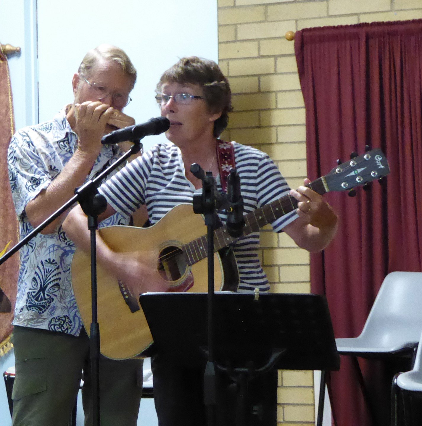 Len on harmonica Kay on guitar and vocals enjoying Music Plus before we went into lockdown 