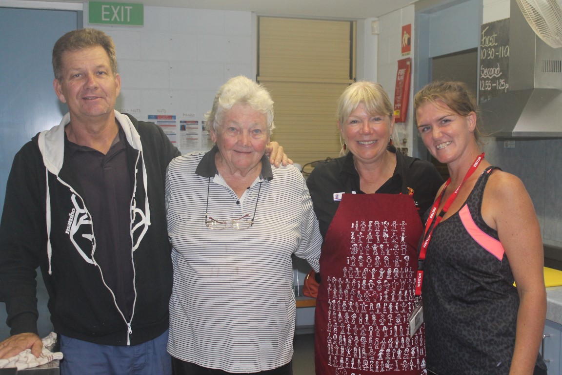 Ronnie gave a big thank you to volunteer helpers for Tin Can Bay P-10 School’s Hot Dog Day for Chaplaincy Week May 17-25, John Van der Heijde, Margaret Cudahey, Chappie Ronnie and BJ Parton Image Karen van der Heijde