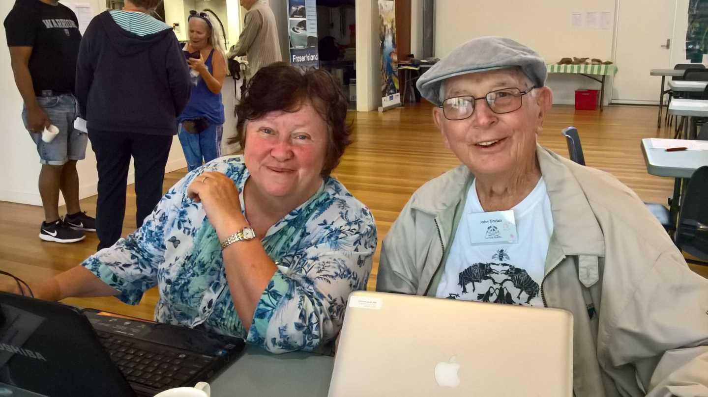 Artist Zela Bissett and John Sinclair from Fraser Island Defenders Organisation recording their discoveries at Cooloola BioBl
