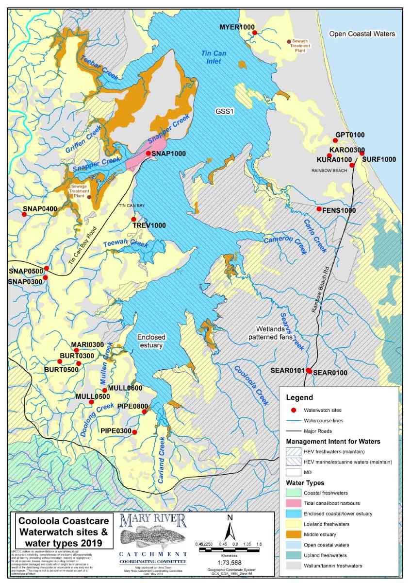 Coastcare - Map showing our local Waterwatch sites and the types of water in our area
