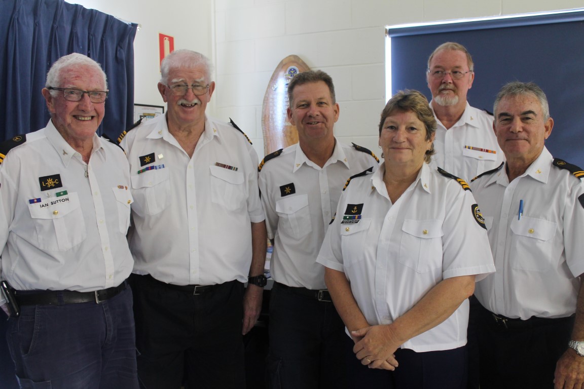New executive: Ian Sutton, Terry Murphy, Incoming Commander John Van der Heijde, outgoing Commander Colleen Johnson, John Mac