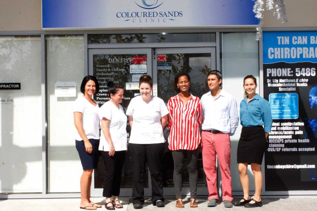 Come meet the team at the Coloured Sands Clinic: Remedial Massage Therapist Tamara Kelly, Sonya Carey, Jess Turvey, Chiropractor Dr Lily Matthews, Dentist Dr William Edmeades and Podiatrist Rochelle Harling