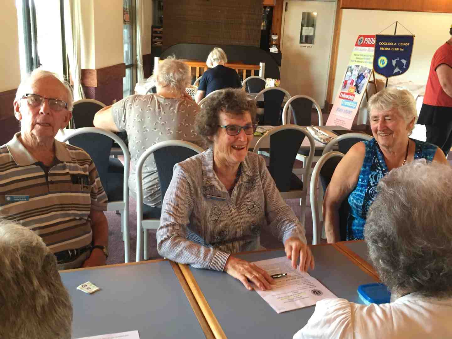 Probus - Everyone happily chatting at the meeting - John, Kaye, Jo and others