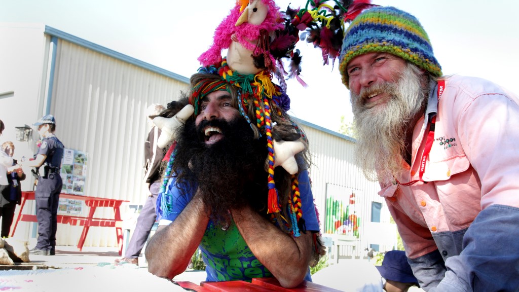 Host of ABC Gardening Australia, Costa Georgiadis, with school garden supervisor Ian Webb - Images by Brad Marsellos – ABC Wide Bay