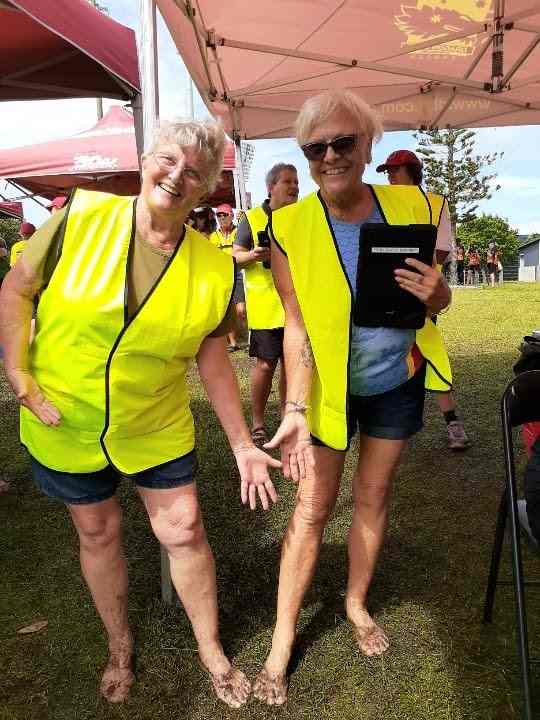 Sandra Binnie and Michelle Jordan getting dirty doing the Marshalling job after all the wet weather.