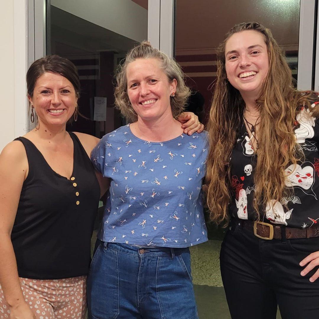 Hall president Elisa Seul, tour manager Kate Atkinson, and performer Tullara
