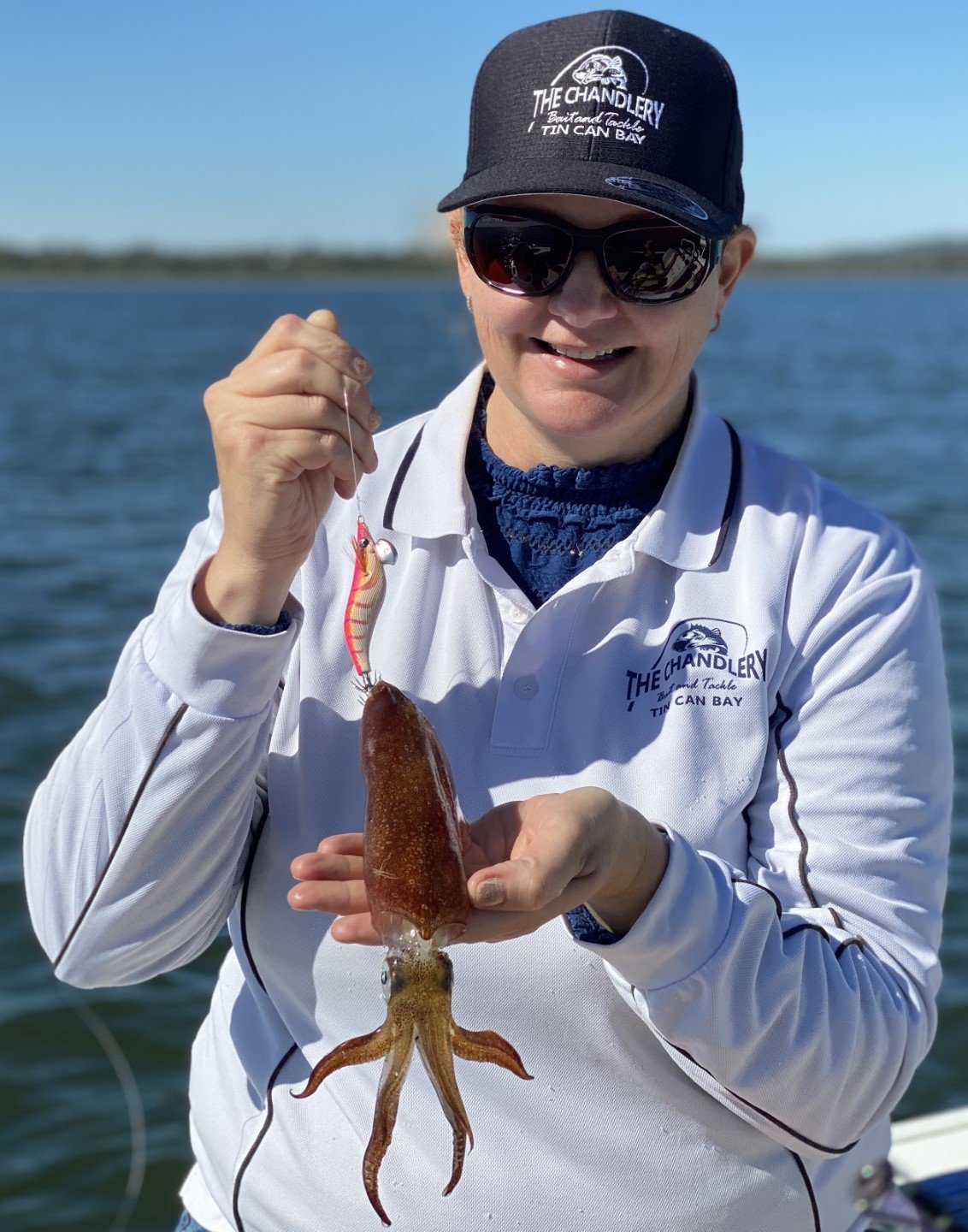 Fishing - Chandlery - Emma Rippon from The Chandlery catching a feed of squid for the family