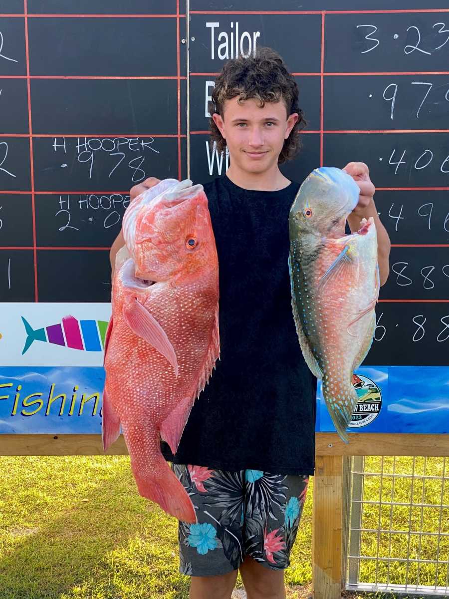 Cadet (Reef) entrant Luke Treloar with his double prize-winning Red Emperor and Tusk