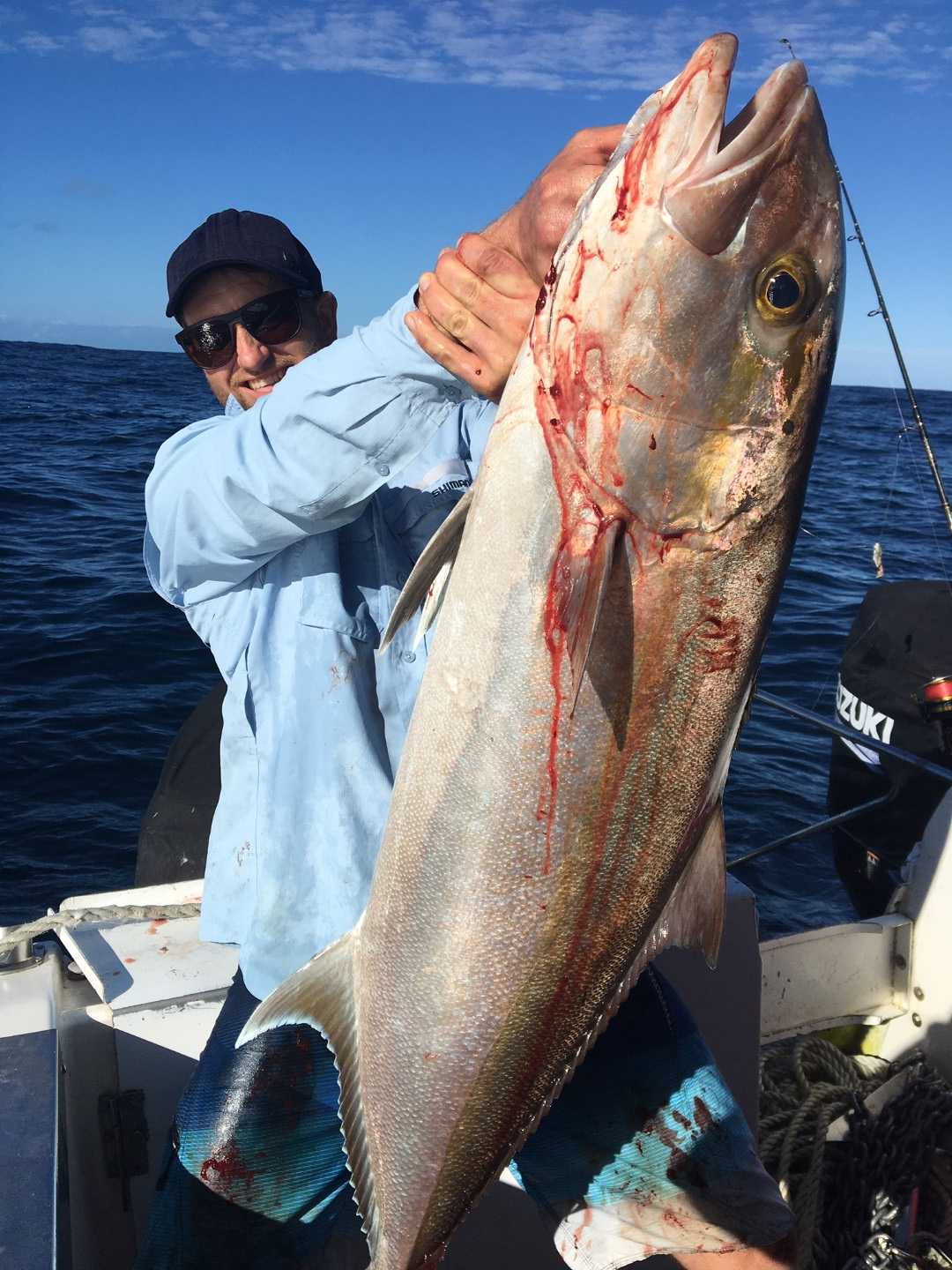Matt with a personal best AJ on board Baitrunner with Mat