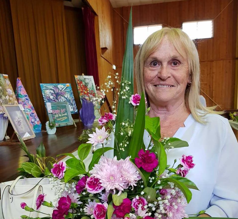 Linda Brown with her winning arrangement at the annual LAC Flower Show