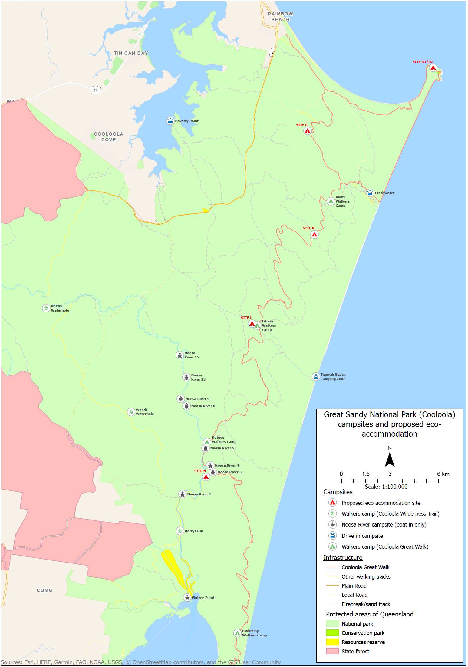 Great Sandy National Park (Cooloola) campsites and proposed eco-accommodation