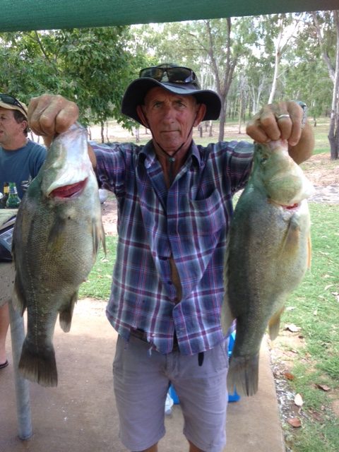 Derek Andrews with two nice sized yellow belly caught during our visit