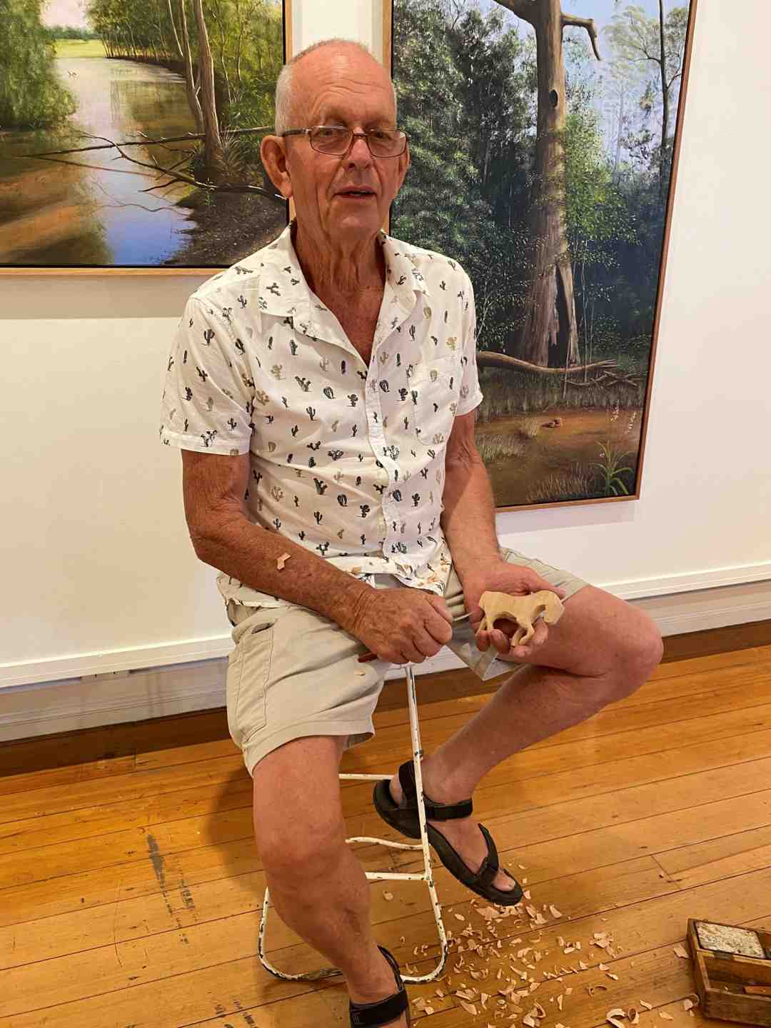 John Gerritsen whittling away some lovely wooden animals