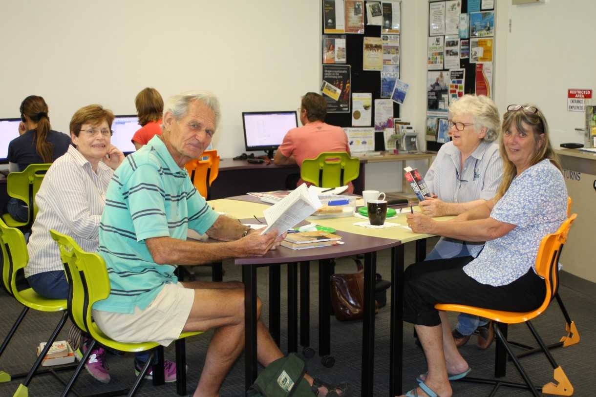 Discussing books of interest the first Thursday of the month: Manfred Gessner, Coral Johnson, Caroline Taylor and Jenny Tanner