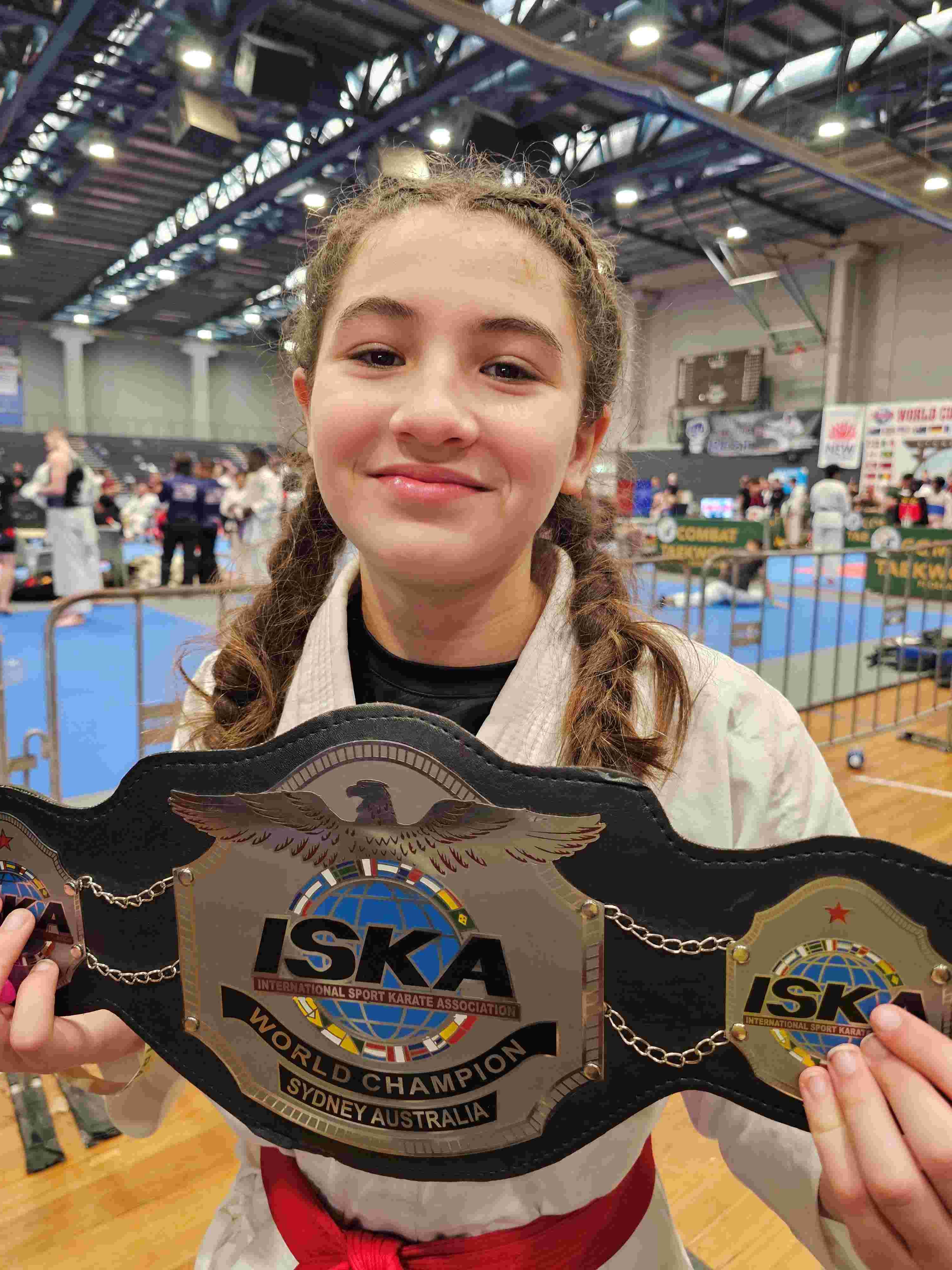 Alyssa Latimore with her World Title belt for clash sparring.