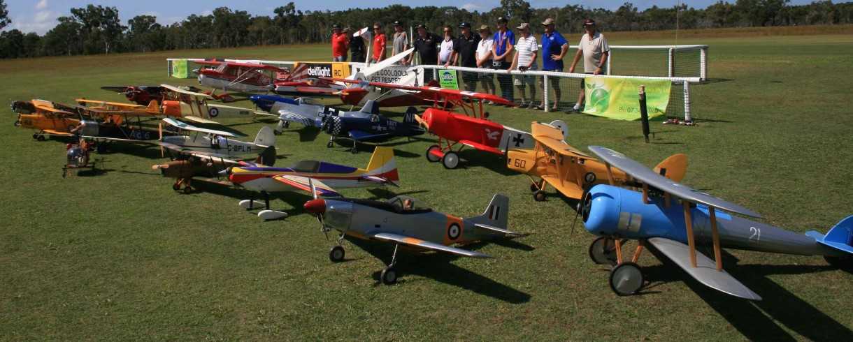 Pilots and planes lined up at the first Queensland Scale Model Muster at Tin Can Bay last year.
