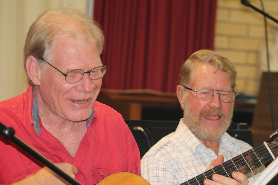 Having fun at Music Plus: Gunther and Len