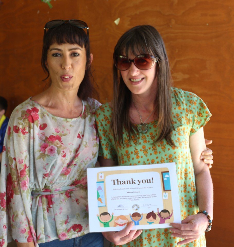 Outgoing President Kirstie Jordison with Belinda Edwards who has given invaluable support this year to the school and the P & C.