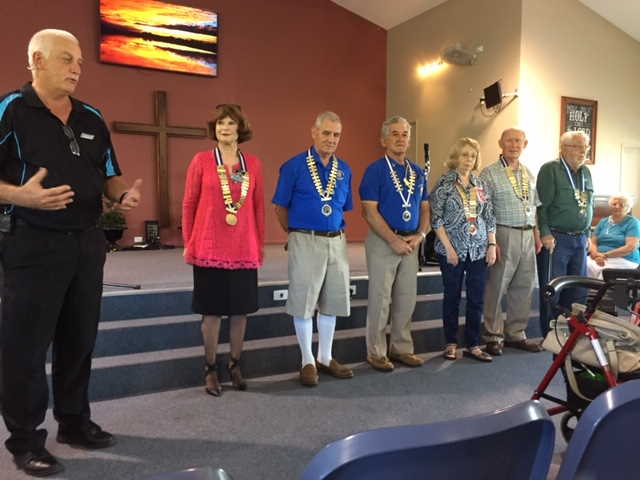 Probus attended the Ecumenical Service in Gympie with the Reverend Gary McClintock (left), the Probus Presidents with their Collars of Office and Graham McClurg, Vice President of Cooloola Probus (right)