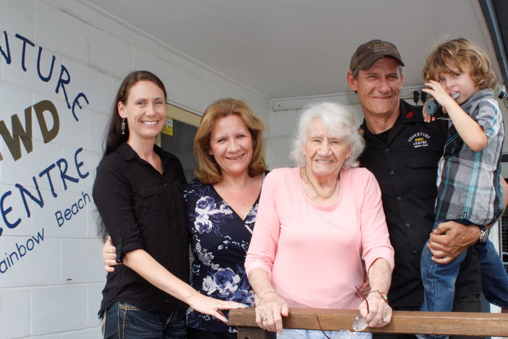 At the Rainbow Beach Adventure Centre’s new premises: Cassandra Perryman, Jessica, Anneliese and Greg Haring with his son Ale