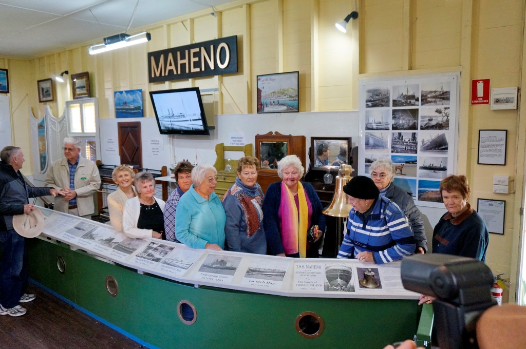 Over 60s members waiting for their turn to ring the Maheno’s bell at the Maheno exhibit