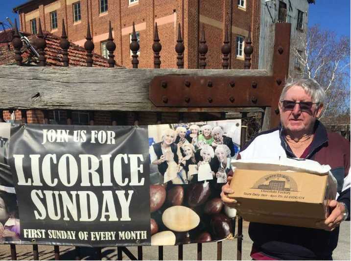 Here is Peter laden down with our ‘sweet’ purchases