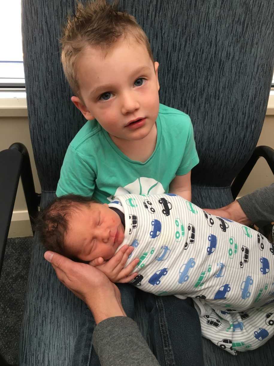 Big brother Hudson was delighted with baby Tanner