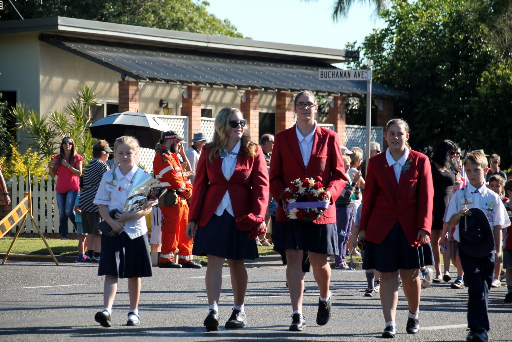 Tin Can Bay School May 2015 - Captains L-R Nadine Dennison, Anneke Harries, Drew Holt, Shervawn Wilson, Lachlan Jensen