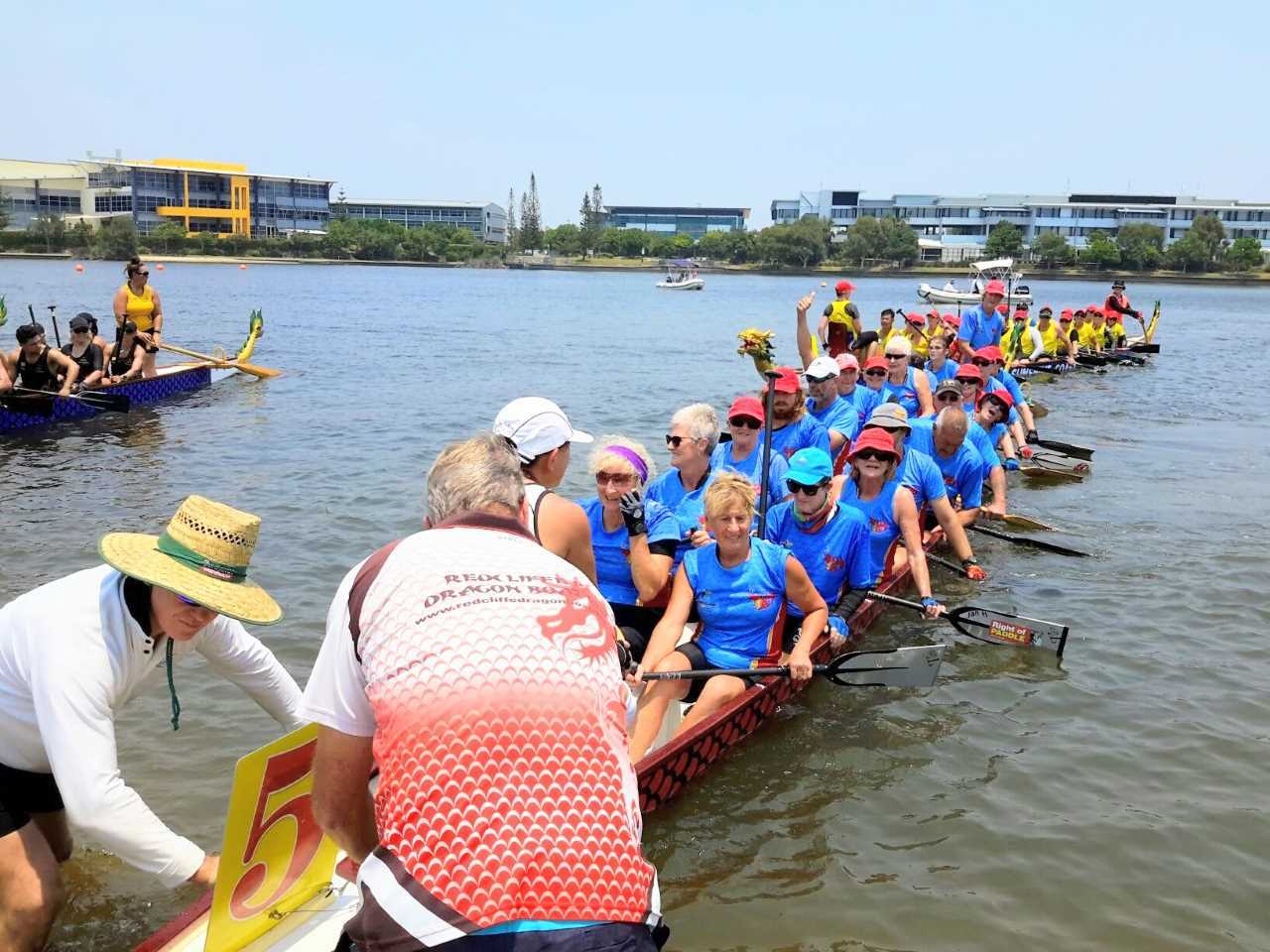 Boat loaded and ready to paddle to start line 