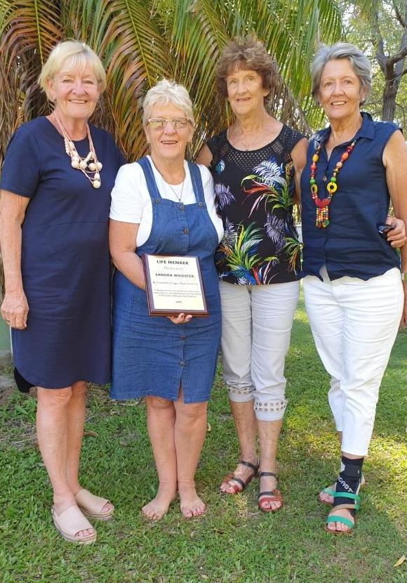 Head Coach Sandy Wooster being presented with Life Membership of CDBC. (L-R) Kerri Southern, Sandy, Elaine Dimmock, and Pam Gorey.