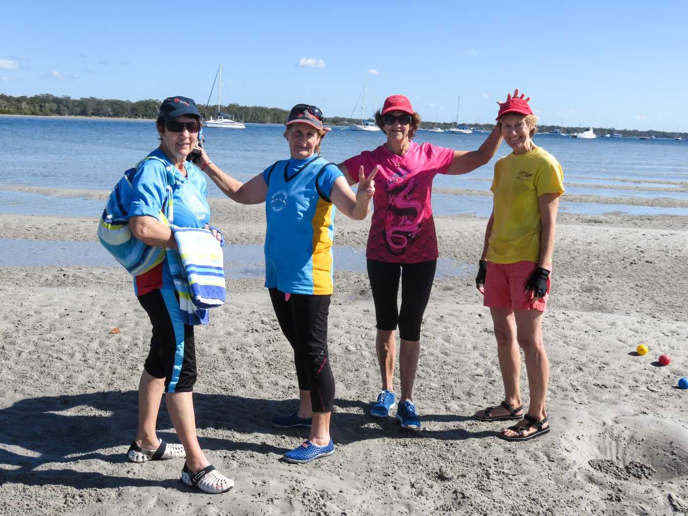 Dragon paddlers Andrea Casey, Suzan Malligan, Elaine Dimock and Linda Palmer welcomed the Yachties ashoreDragon paddlers Andrea Casey, Suzan Malligan, Elaine Dimock and Linda Palmer welcomed the Yachties ashore