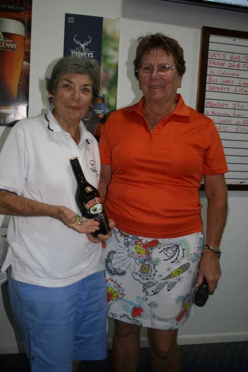 Marilyn Richards receiving her hole-in-one badge and prize from our Lady Captain, Janet Reibel