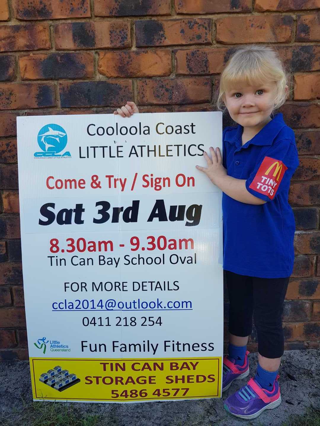Tiny Tot Bonnie Bate is super excited to see Little Athletics sign on day