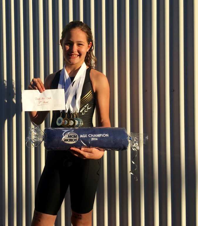 Rainbow Warrior, Jasmin White won won 25 metre dash for cash against 10 and 11 year old girls, and 9 year old girls Age Champ after winning 100m breast, fly, free, back and IM and breaking 3 meet records!