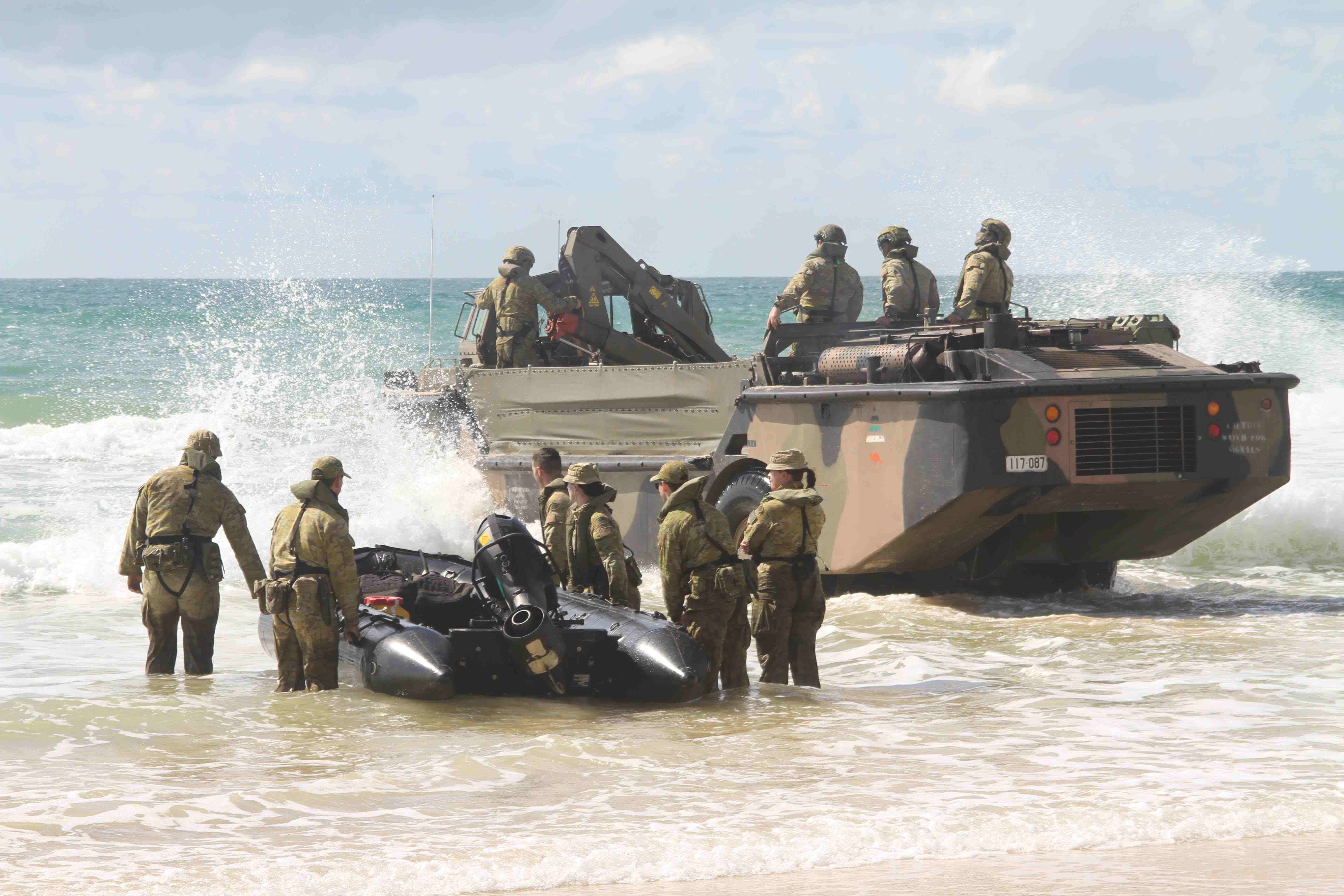 LARC-V and their inflatable companion the F470 Zodiac on a previous training exercise here in Rainbow Beach. Catch them in action again this month.