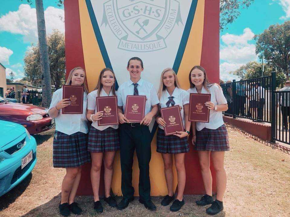 All from Tin Can Bay P-10 School: Kayla Tonna, Pariss Delroy, Tyson Mills, Kaitlyn Moraghan and Jadelyn Carey complete Year 12. Congratulations graduates, we wish you all the best!