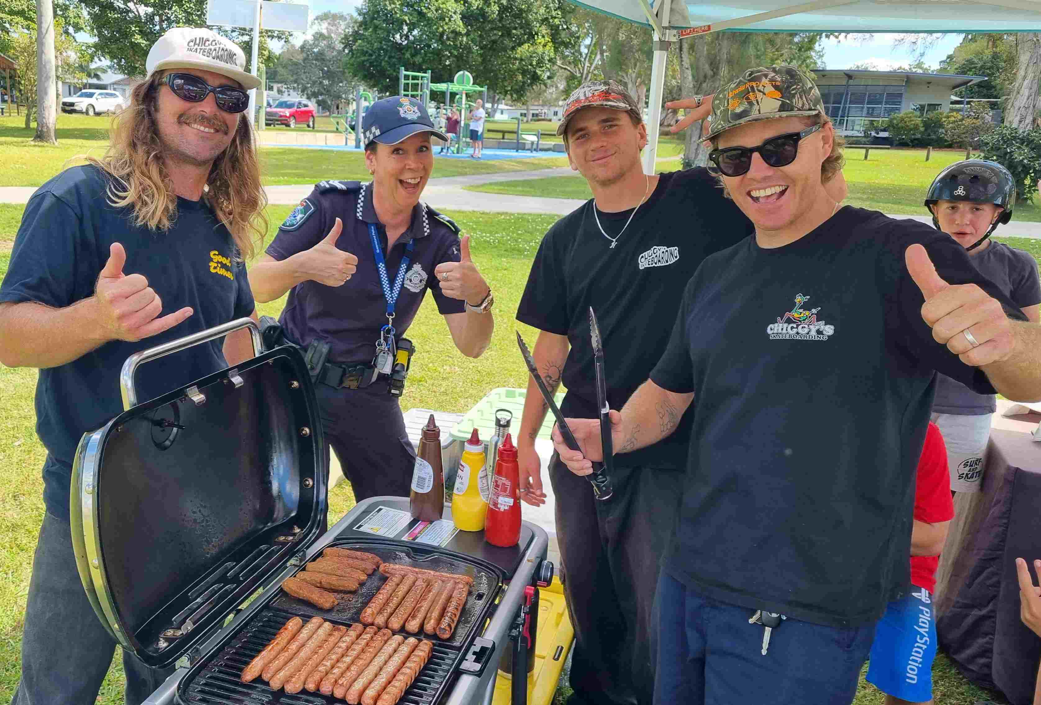 District Crime Prevention Coordinator Debbie Page joins the Chiggy chaps at the barbie.