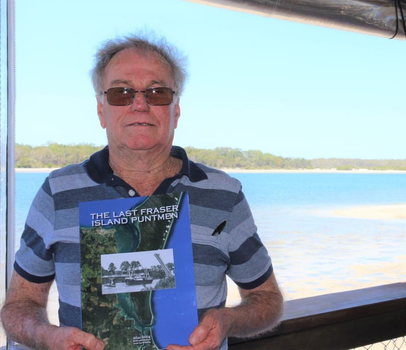 Author of The Last Fraser Island Puntmen, Allan Shillig with his book - the cover was designed by 12-year-old Aiden Obst who