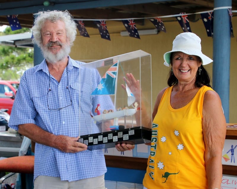 Australia Day at the Bay - TCB Yacht Club Patron Robyn Creighton presents the Olive Dish Trophy to Yacht Club Commodore Doug