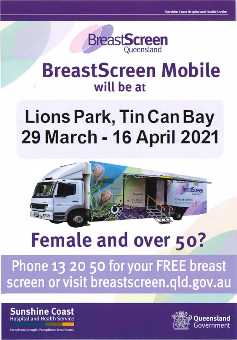 BreastScreen mobile service is back at Lions Park Tin Can Bay from March 29 to April 16
