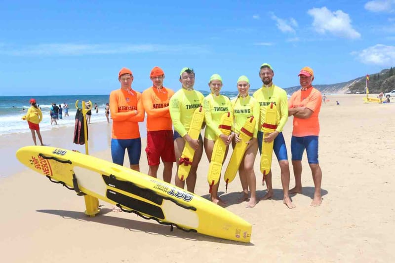 Members of the Brisbane Lifesaving Service helped out the local Rainbow Beach lifesavers last month while testing their skill