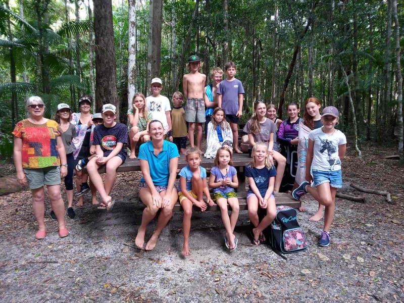The Rainbow Beach Learning Community Group after a magical walk to Lake Poona