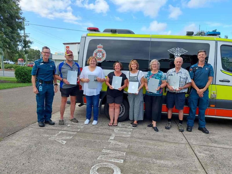 L-R: QAS District Director Tony Hucker, Ken Millers, Jenny Millers, Lisa Lee, Cherie Mason, Rosemaree Maker, Rod Jordan, and