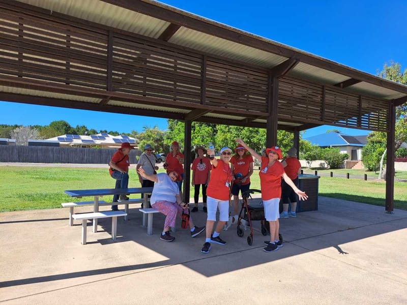 Crazy Cooloola Cove Wheelie Walkers taking a break from the sun and heat
