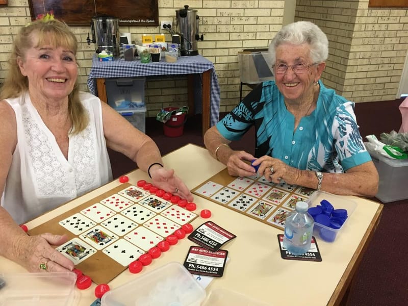 Fay and Doreen enjoying hoy, holidaymakers in our Seaside Cottage