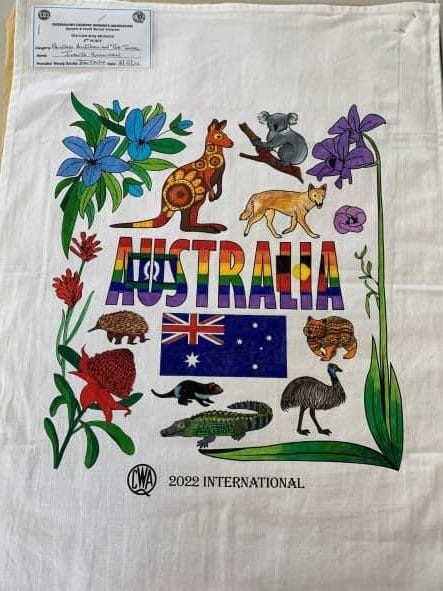Beautifully painted tea towel by Judith which received 2nd place at Division level for last year’s QCWA country of study comp